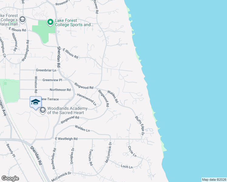 map of restaurants, bars, coffee shops, grocery stores, and more near 1045 Walden Road in Lake Forest