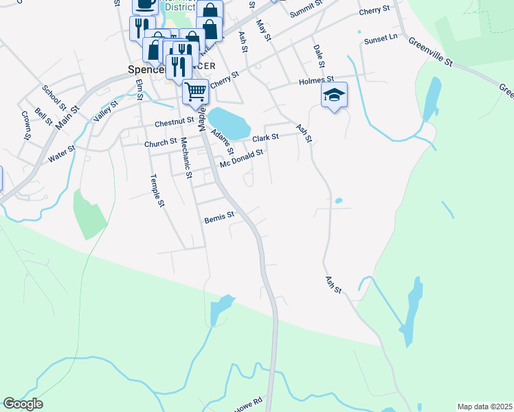 map of restaurants, bars, coffee shops, grocery stores, and more near 79 Roberta Bay in Spencer