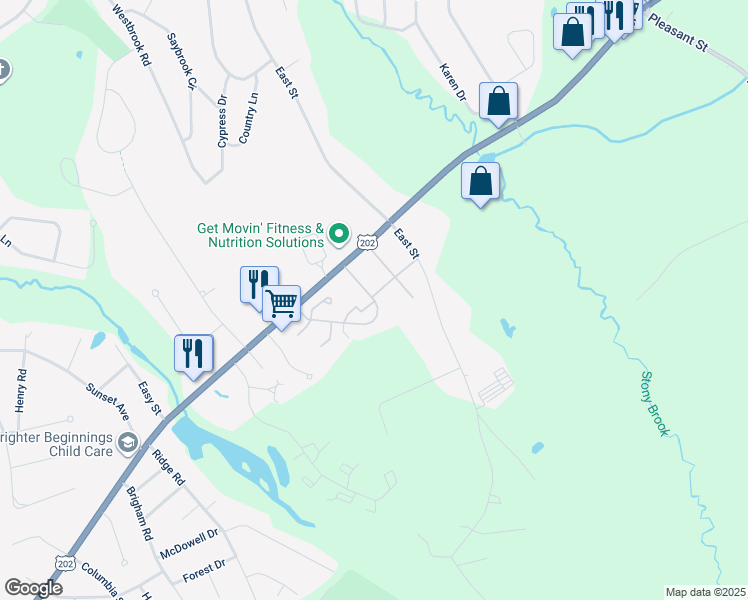 map of restaurants, bars, coffee shops, grocery stores, and more near 96 Hadley Village Road in South Hadley