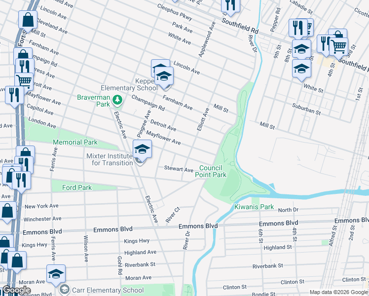 map of restaurants, bars, coffee shops, grocery stores, and more near 522 Capitol Avenue in Lincoln Park