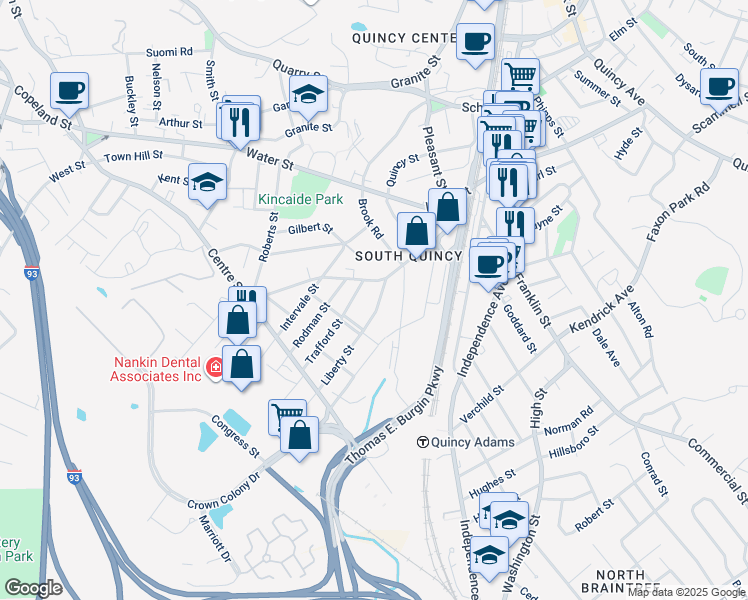 map of restaurants, bars, coffee shops, grocery stores, and more near 60 Taber Street in Quincy