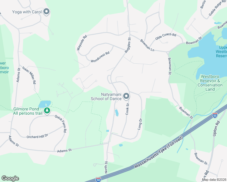 map of restaurants, bars, coffee shops, grocery stores, and more near 191 Ruggles Street in Westborough