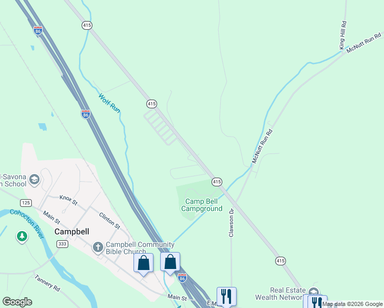 map of restaurants, bars, coffee shops, grocery stores, and more near Colonial Circle in Campbell