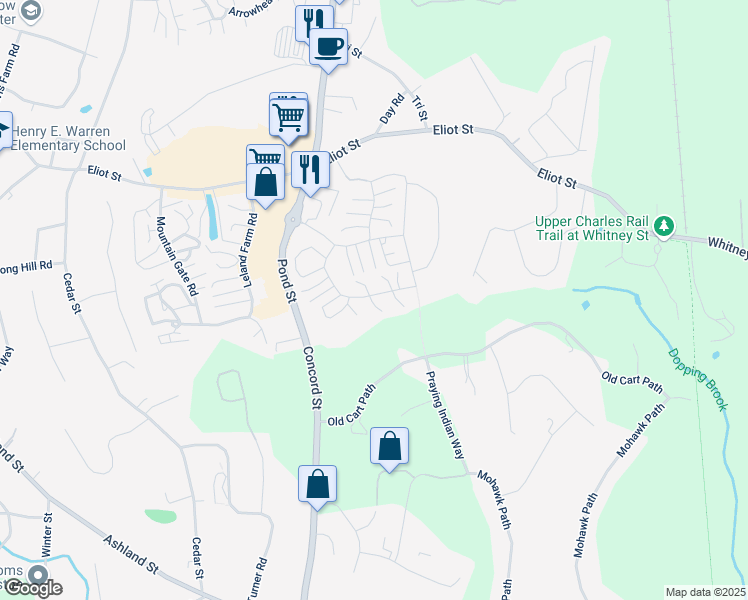 map of restaurants, bars, coffee shops, grocery stores, and more near 177 Trailside Way in Ashland