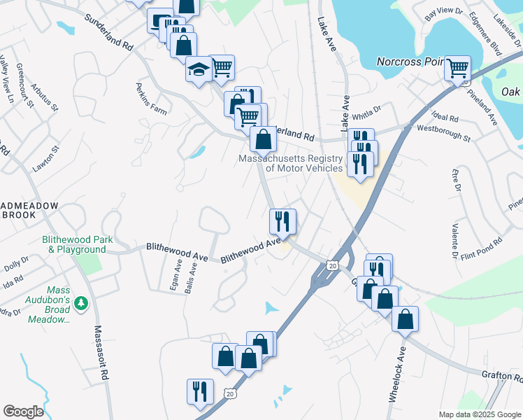 map of restaurants, bars, coffee shops, grocery stores, and more near 16 Monteforte Street in Worcester