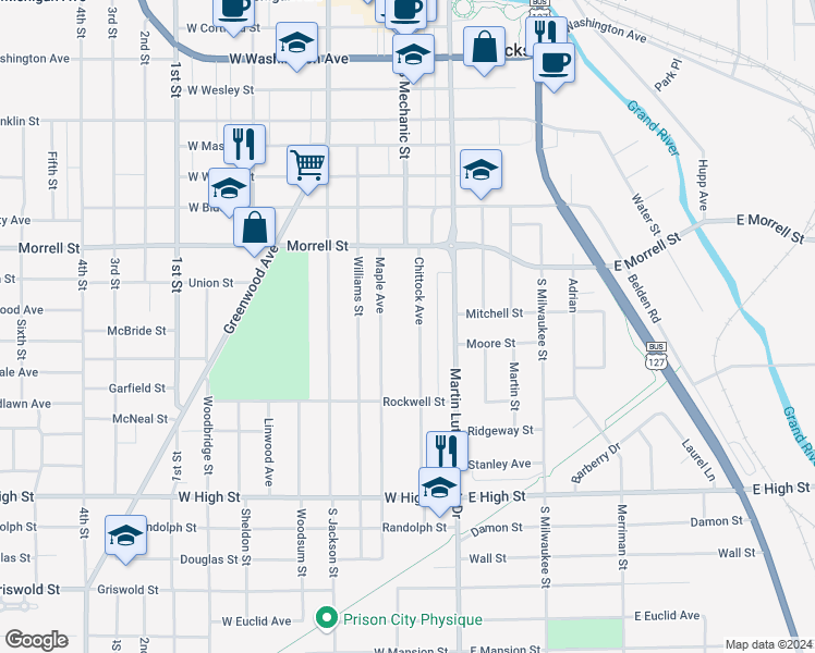 map of restaurants, bars, coffee shops, grocery stores, and more near 937 Chittock Avenue in Jackson