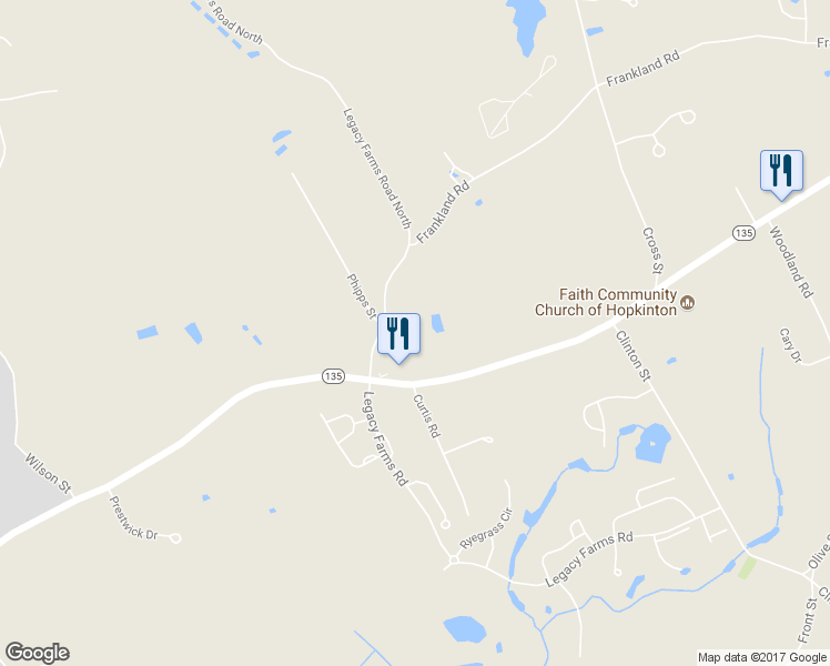 map of restaurants, bars, coffee shops, grocery stores, and more near 97 East Main Street in Hopkinton