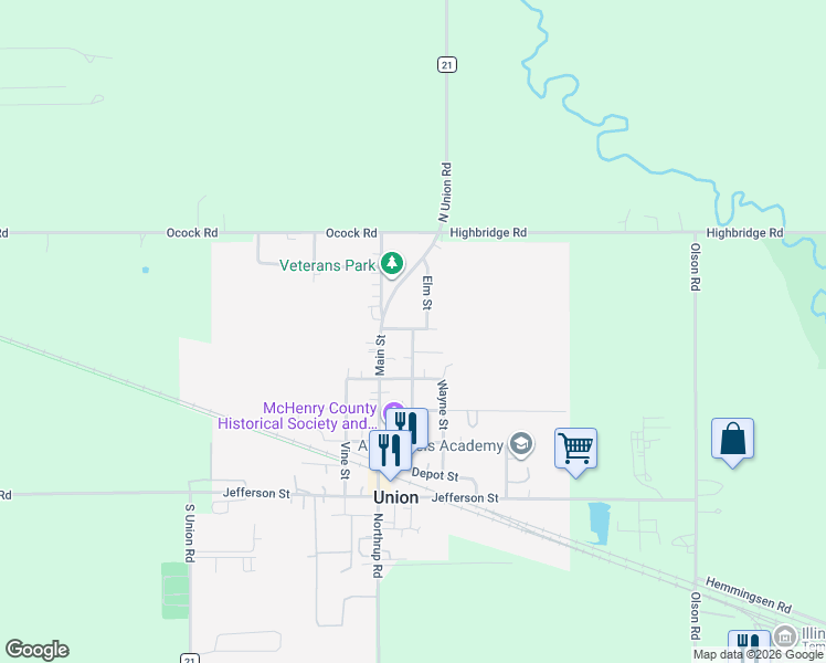 map of restaurants, bars, coffee shops, grocery stores, and more near 6313 Elm Street in Union