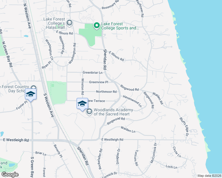 map of restaurants, bars, coffee shops, grocery stores, and more near 845 Greenview Place in Lake Forest