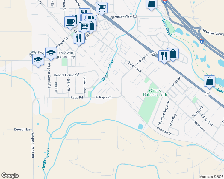 map of restaurants, bars, coffee shops, grocery stores, and more near 220 West Rapp Road in Talent