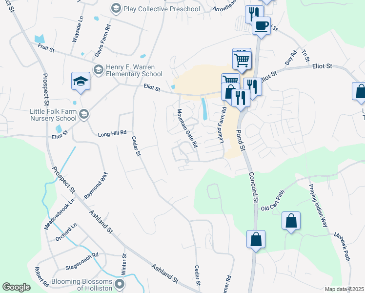 map of restaurants, bars, coffee shops, grocery stores, and more near 99 Mountain Gate Road in Ashland