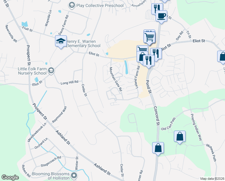 map of restaurants, bars, coffee shops, grocery stores, and more near 99 Mountain Gate Road in Ashland