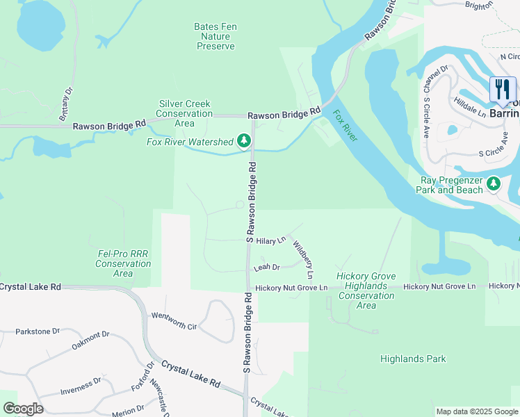 map of restaurants, bars, coffee shops, grocery stores, and more near 6094-6266 South Rawson Bridge Road in Cary