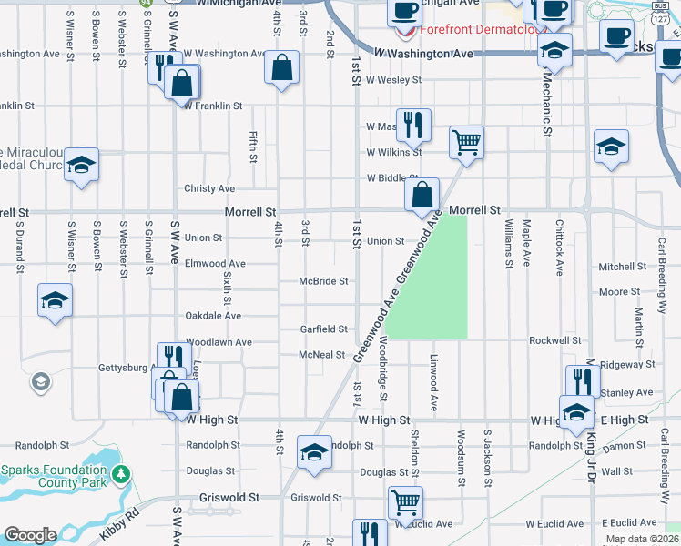 map of restaurants, bars, coffee shops, grocery stores, and more near 1011 2nd Court in Jackson