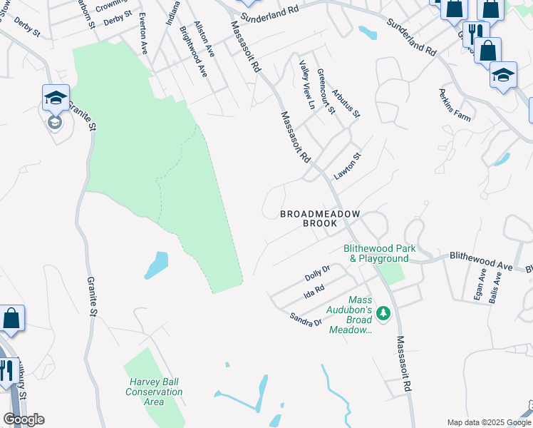 map of restaurants, bars, coffee shops, grocery stores, and more near 52 Vincent Circle in Worcester