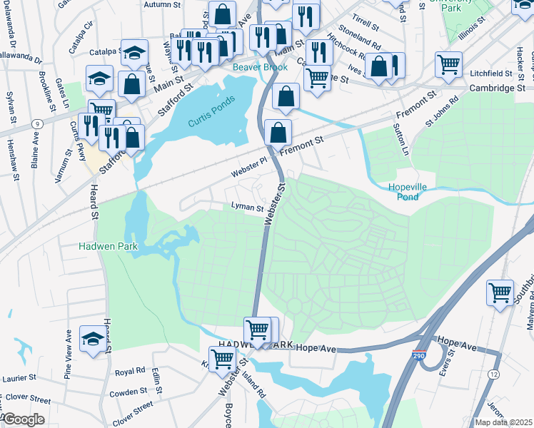 map of restaurants, bars, coffee shops, grocery stores, and more near 7 Lyman Street in Worcester