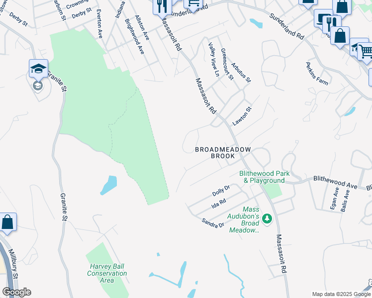 map of restaurants, bars, coffee shops, grocery stores, and more near 52 Vincent Circle in Worcester