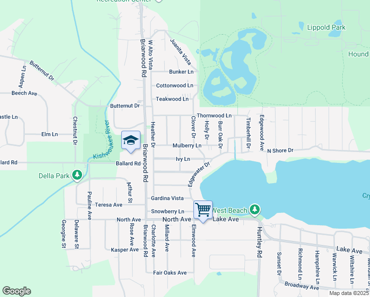 map of restaurants, bars, coffee shops, grocery stores, and more near 1341 Mulberry Lane in Crystal Lake