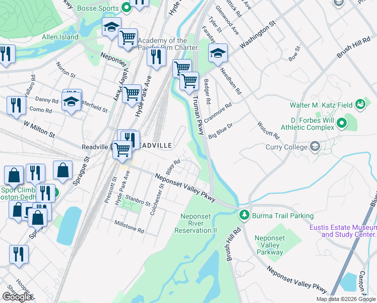 map of restaurants, bars, coffee shops, grocery stores, and more near 60 Sierra Road in Boston