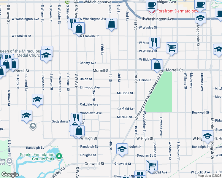 map of restaurants, bars, coffee shops, grocery stores, and more near 1012 Fourth Street in Jackson