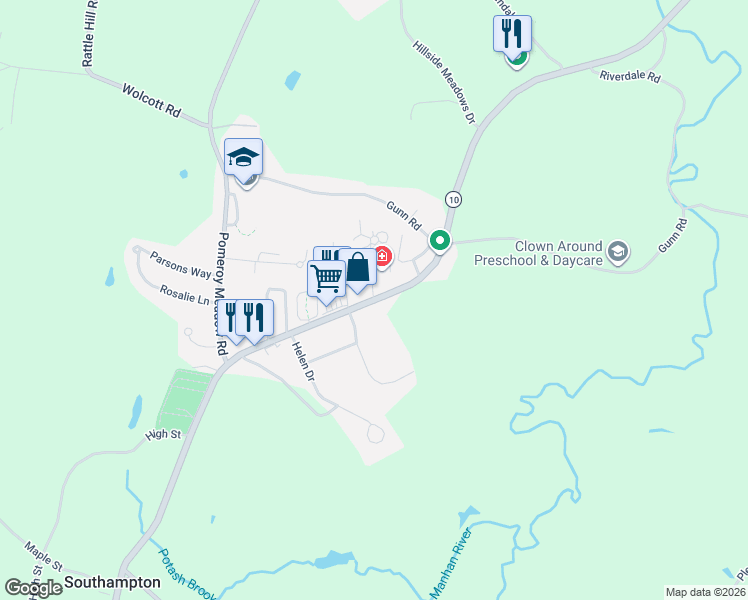 map of restaurants, bars, coffee shops, grocery stores, and more near 128 College Highway in Southampton