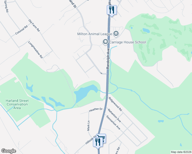 map of restaurants, bars, coffee shops, grocery stores, and more near 37 Hallen Avenue in Milton