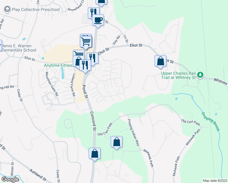 map of restaurants, bars, coffee shops, grocery stores, and more near 276 Trailside Way in Ashland