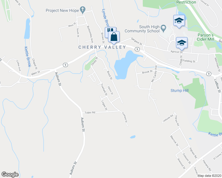 map of restaurants, bars, coffee shops, grocery stores, and more near 5 Princeton Street in Leicester