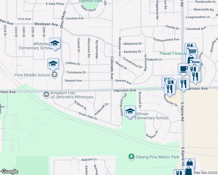 map of restaurants, bars, coffee shops, grocery stores, and more near in Rockford
