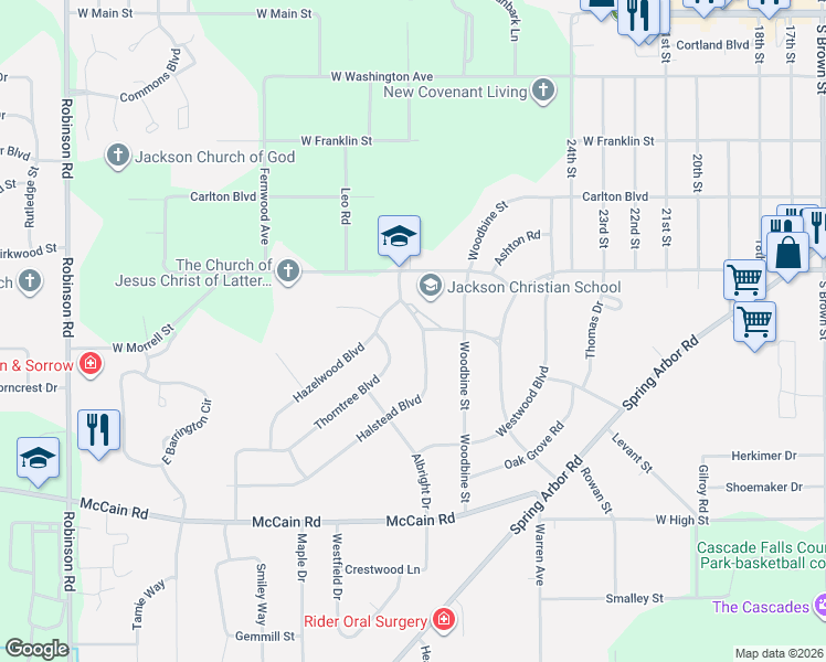 map of restaurants, bars, coffee shops, grocery stores, and more near 830 Halstead Boulevard in Jackson