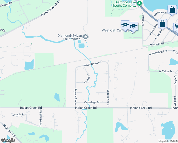 map of restaurants, bars, coffee shops, grocery stores, and more near 12 Oneida Lane in Hawthorn Woods