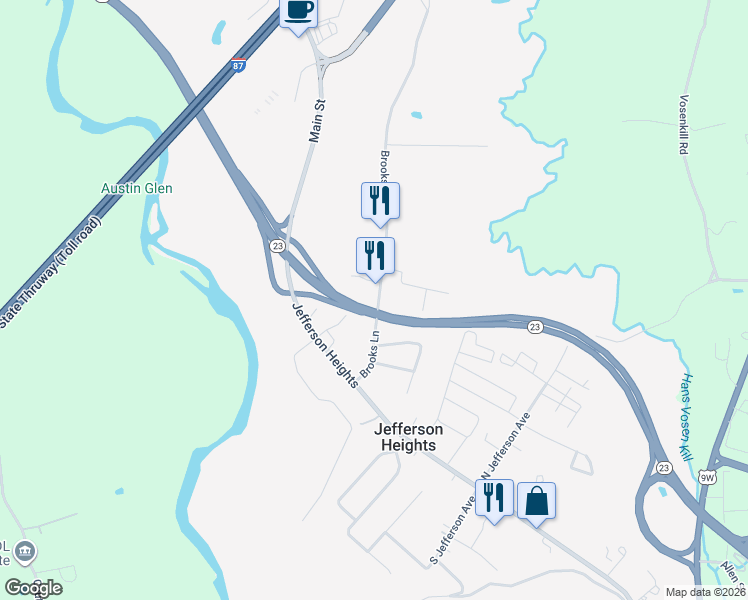 map of restaurants, bars, coffee shops, grocery stores, and more near 17 Brooks Lane in Catskill