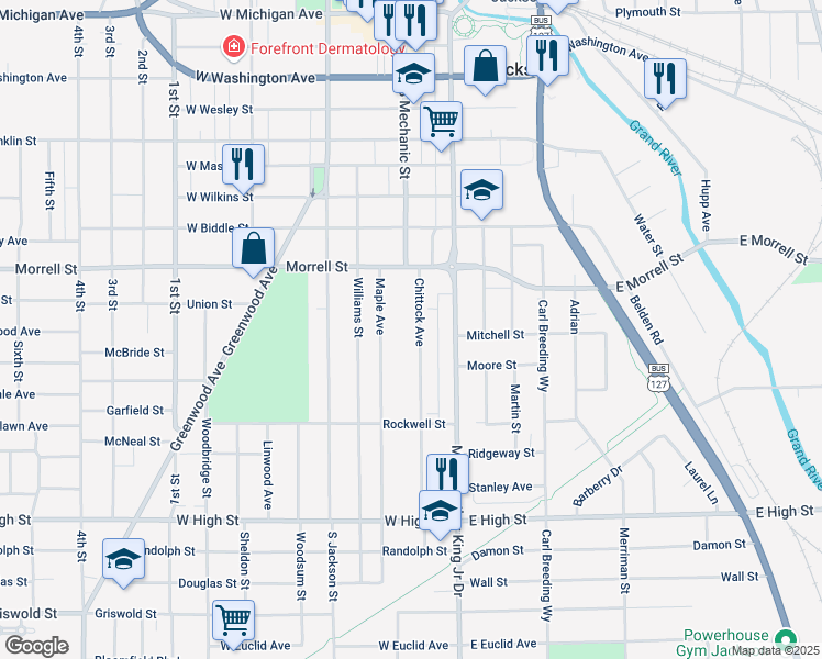 map of restaurants, bars, coffee shops, grocery stores, and more near 944 Chittock Avenue in Jackson