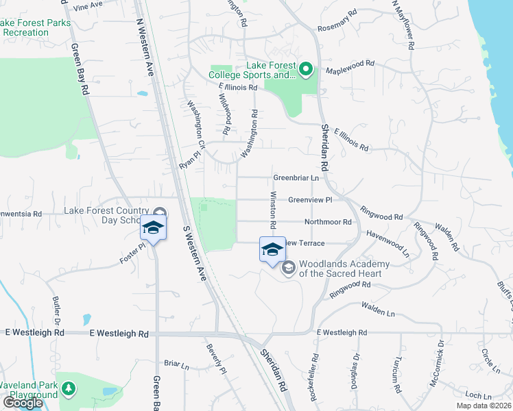 map of restaurants, bars, coffee shops, grocery stores, and more near 661 Greenview Place in Lake Forest