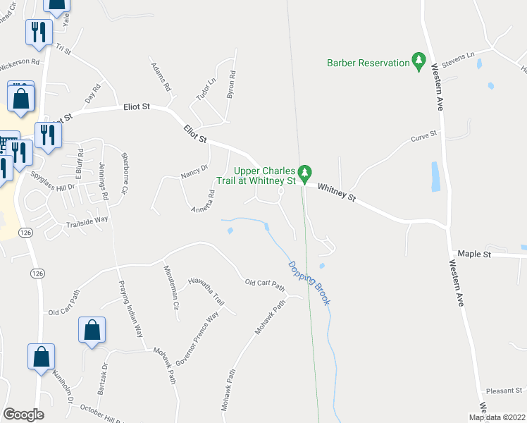 map of restaurants, bars, coffee shops, grocery stores, and more near 9 Mill Stone Drive in Sherborn
