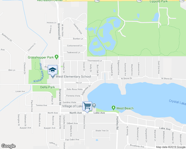 map of restaurants, bars, coffee shops, grocery stores, and more near 87 Holly Drive in Crystal Lake