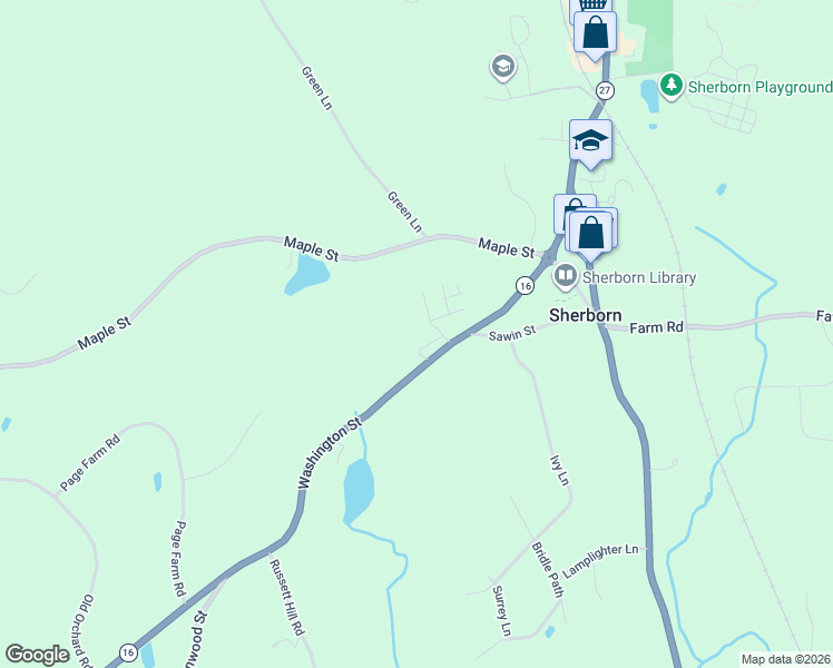map of restaurants, bars, coffee shops, grocery stores, and more near 42 Washington Street in Sherborn