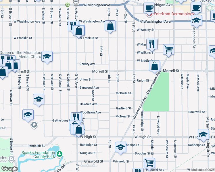 map of restaurants, bars, coffee shops, grocery stores, and more near 1012 Fourth Street in Jackson