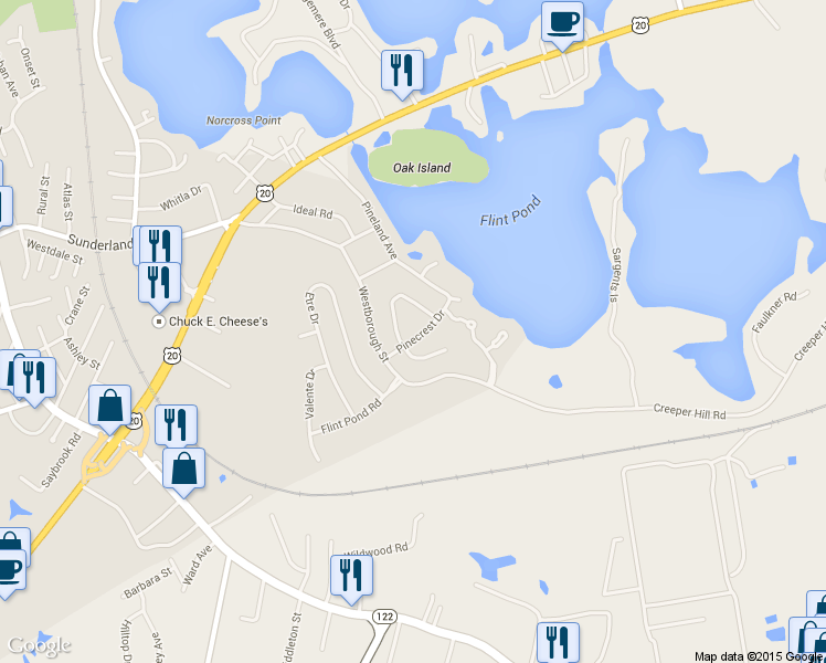 map of restaurants, bars, coffee shops, grocery stores, and more near 15 Pinecrest Dr in Worcester
