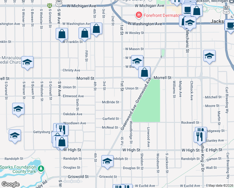 map of restaurants, bars, coffee shops, grocery stores, and more near 1011 2nd Court in Jackson