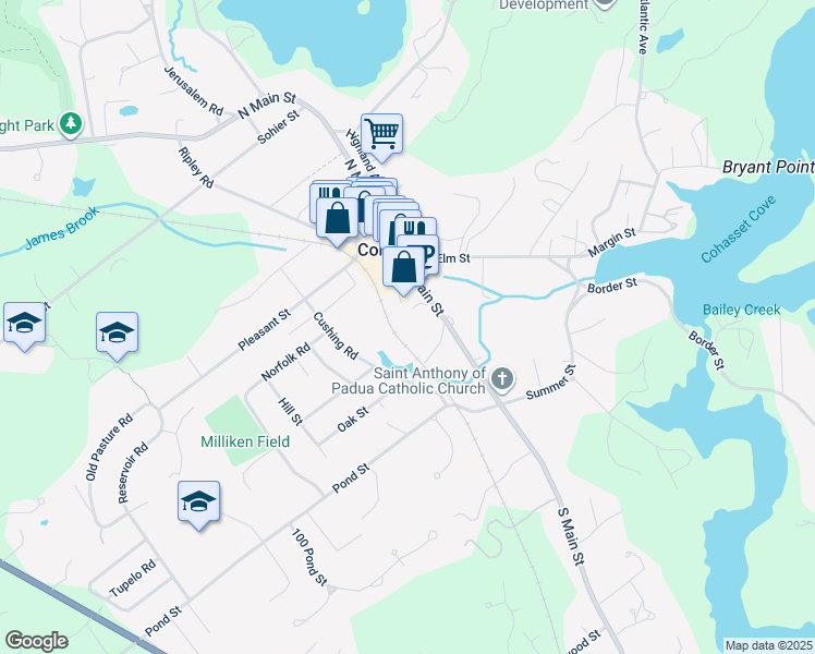map of restaurants, bars, coffee shops, grocery stores, and more near 91A South Main Street in Cohasset