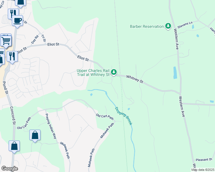 map of restaurants, bars, coffee shops, grocery stores, and more near 9 Mill Stone Drive in Sherborn