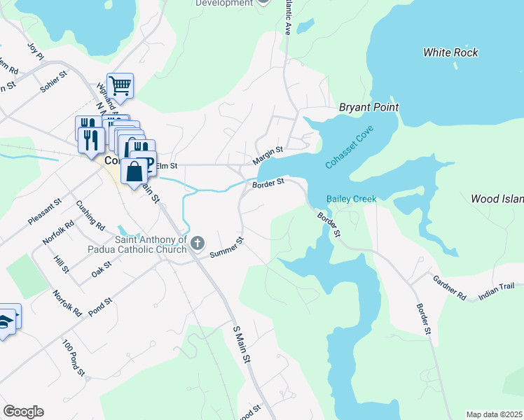 map of restaurants, bars, coffee shops, grocery stores, and more near 63 Summer Street in Cohasset