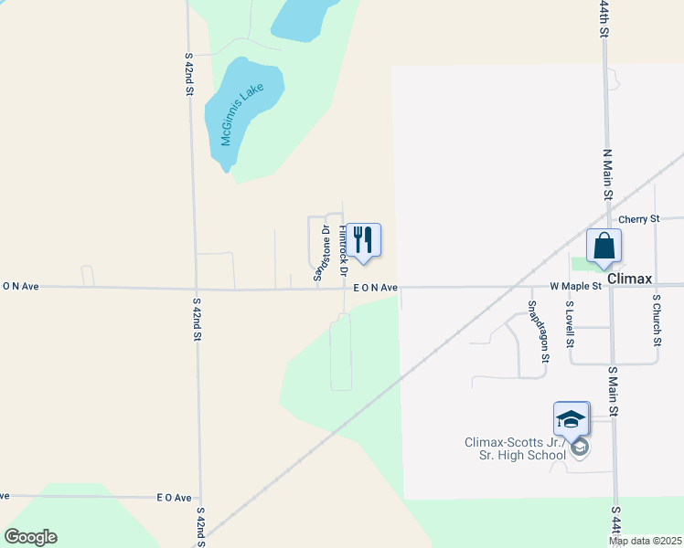 map of restaurants, bars, coffee shops, grocery stores, and more near 5423 Flintrock Drive in Climax