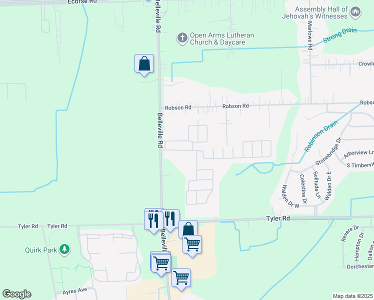 map of restaurants, bars, coffee shops, grocery stores, and more near 8701 Belleville Road in Belleville