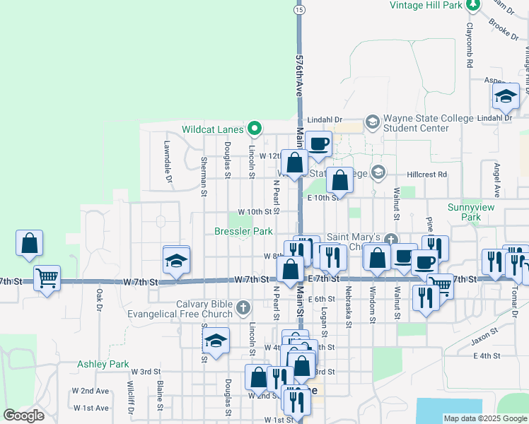 map of restaurants, bars, coffee shops, grocery stores, and more near 249 West 10th Street in Wayne