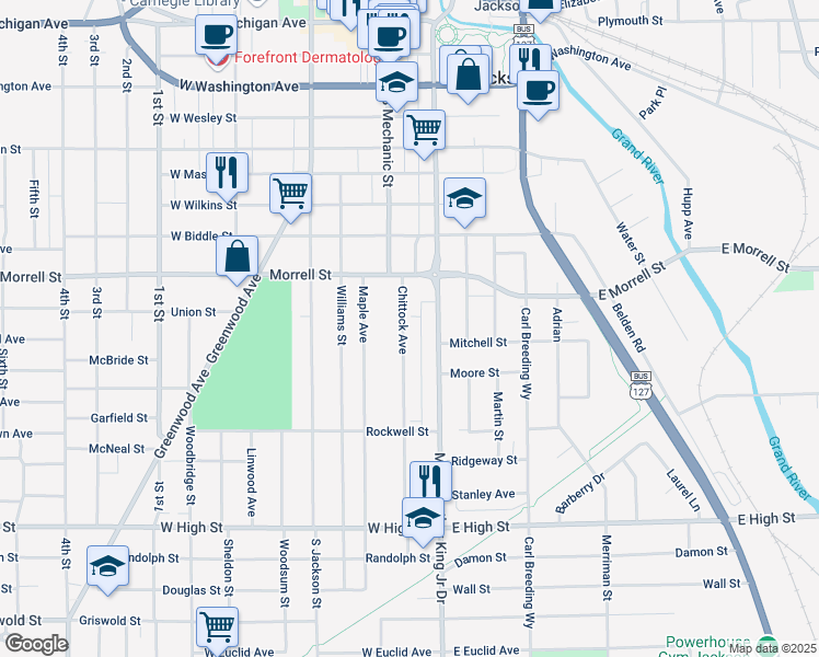 map of restaurants, bars, coffee shops, grocery stores, and more near 937 Chittock Avenue in Jackson