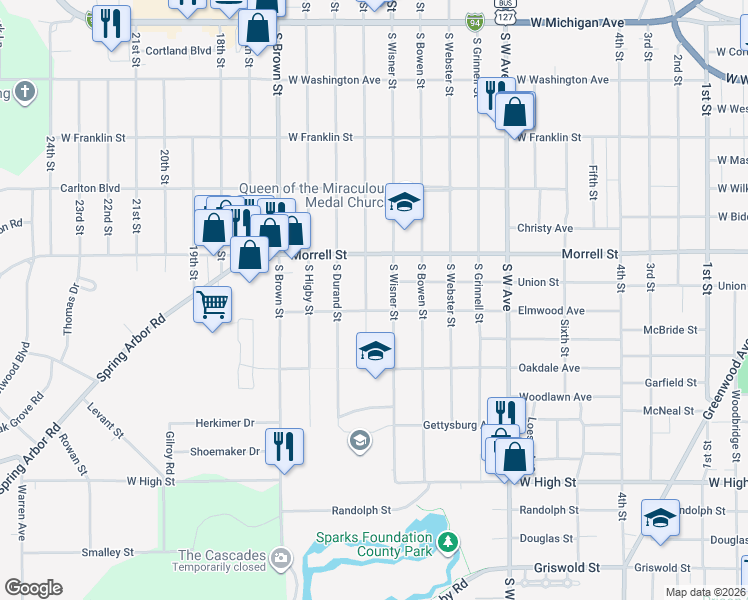 map of restaurants, bars, coffee shops, grocery stores, and more near 1011 South Thompson Street in Jackson