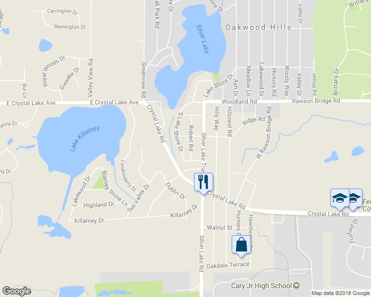map of restaurants, bars, coffee shops, grocery stores, and more near 6308 Lake Shore Drive in Cary