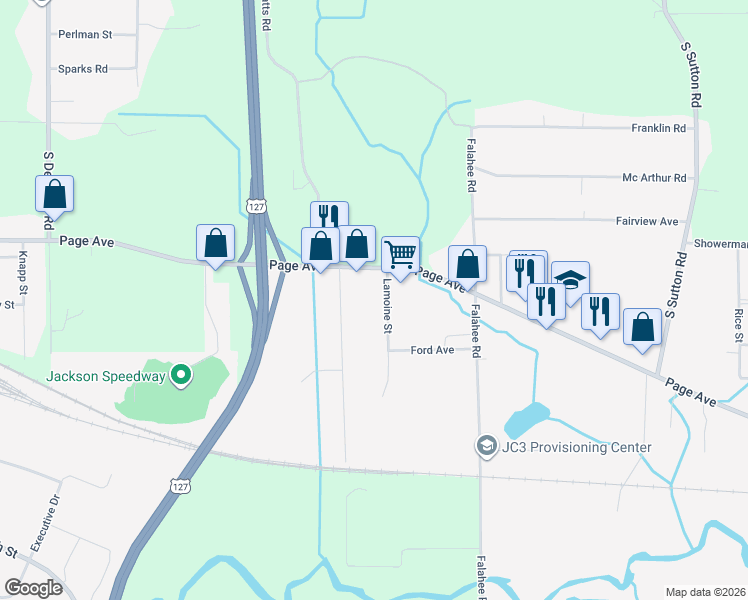 map of restaurants, bars, coffee shops, grocery stores, and more near 1122 Lamoine Street in Jackson